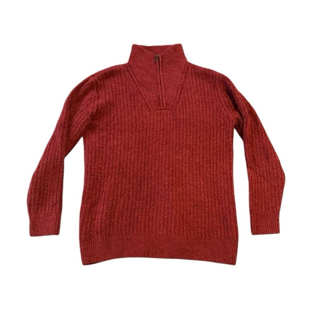 LL Bean Womens M Pullover Sweater Red 1/4 Zip Long Wool Blend 518883 Knit Preppy